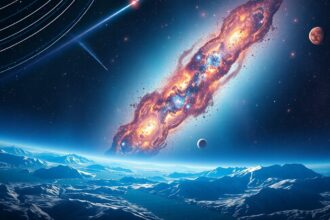 Kozmikus táj, intergalaktikus anyaggal és galaxisokkal