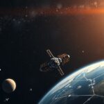 A bolygóközi térben keringő űrszondák és a Föld látványa.