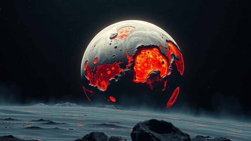 Io, Jupiter legbelső holdja vulkáni tájakkal és kitörésekkel