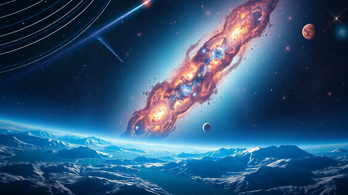 Kozmikus táj, intergalaktikus anyaggal és galaxisokkal