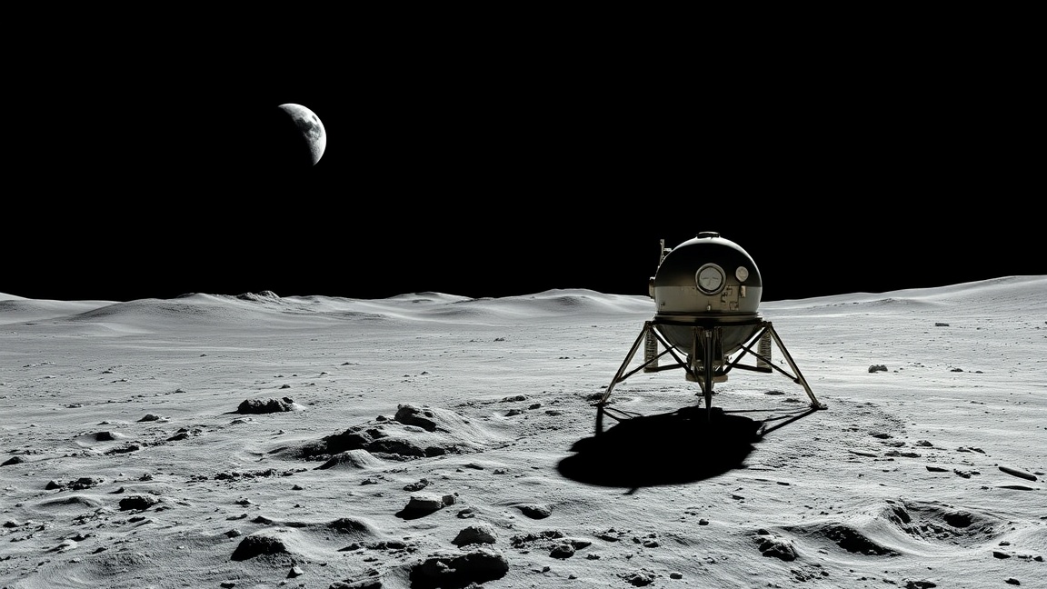 A Luna 9 űrszonda a Hold felszínén, távol a Földdel.