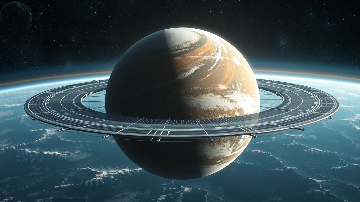 Műbolygó koncepciója gyönyörű űrben, gyűrűs bolygóval.