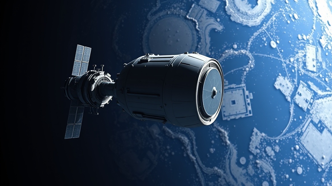 Űrhajó a parkolópályán, a Hold hátterében