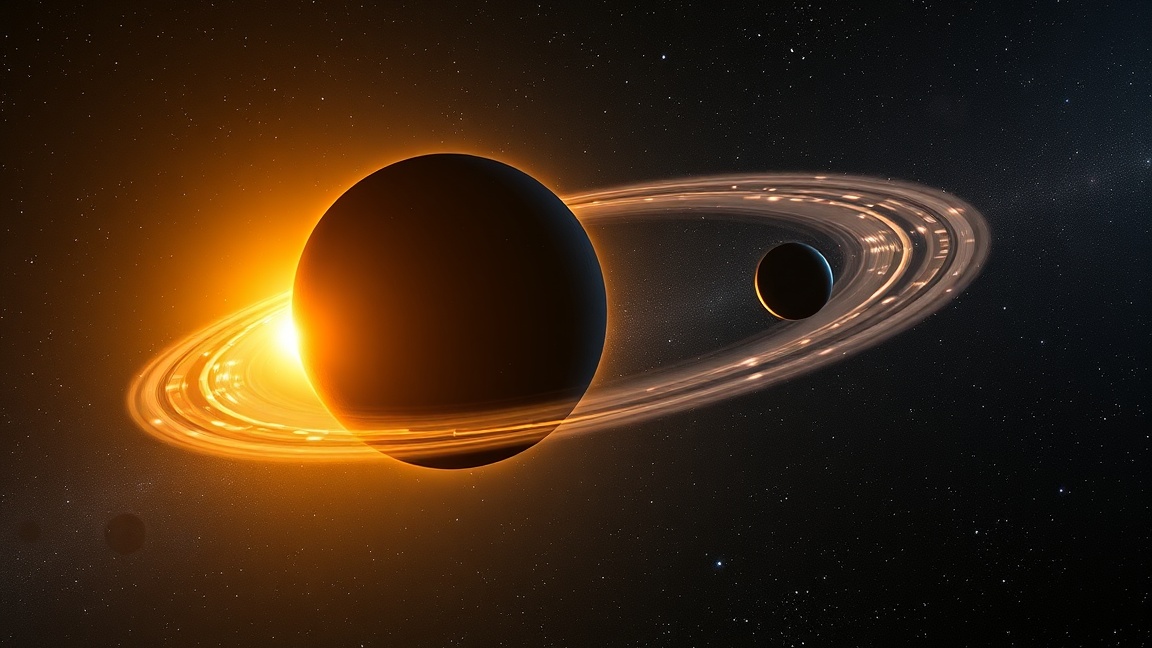 Bolygó gyűrűkkel és csillagokkal az univerzumban