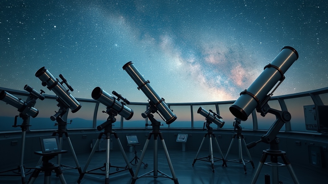 Tükrös távcsövek egy csillagvizsgálóban, a Tejút alatt.