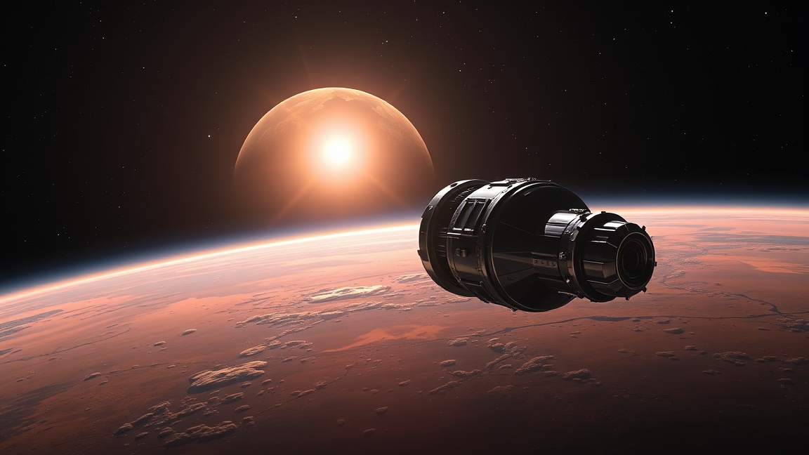 Zond 2 űrszonda Mars közelében napfelkeltével